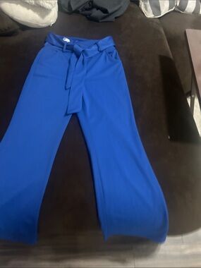 Bright Royal Blue Wide Leg Tie-Waist Pants